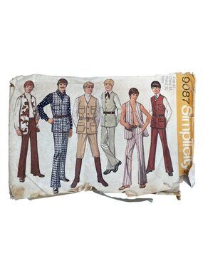 Vintage 70s Simplicity 9087 Sewing Pattern Size 42 Mens Vest & Pants Retro CUT